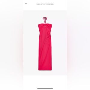 ZARA Halter Fuchsia Linen Cut Out Midi Dress